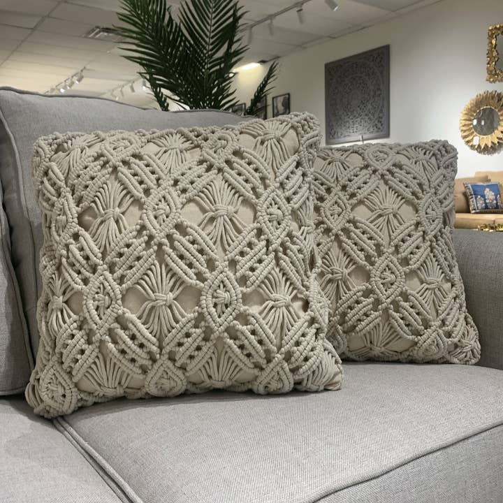 Gulab Homes – wholesale Prydnadskuddfodral – Handvävt kuddfodral i Macrame bomull 18x18