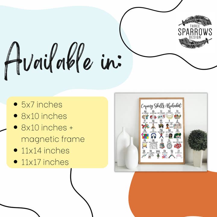 Three Sparrows Design - Wholesale Poster - Coping Skills Alphabet Poster| Copingvaardigheden voor kinderen