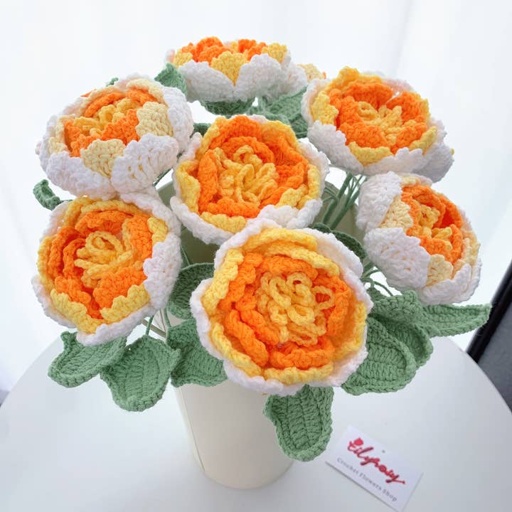Regalo de flores de peonía de ganchillo, regalo hecho a mano para ella, decoración del hogar para venta al por mayor de Lilyrosy(Duty free)