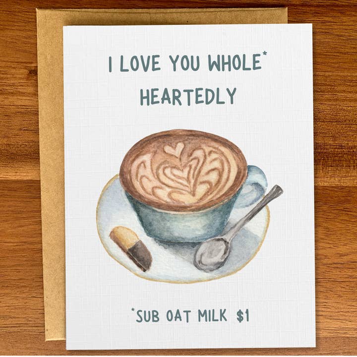 Coffee lover card, All-occasion love, Funny food pun card for wholesale by Pink Hill Press