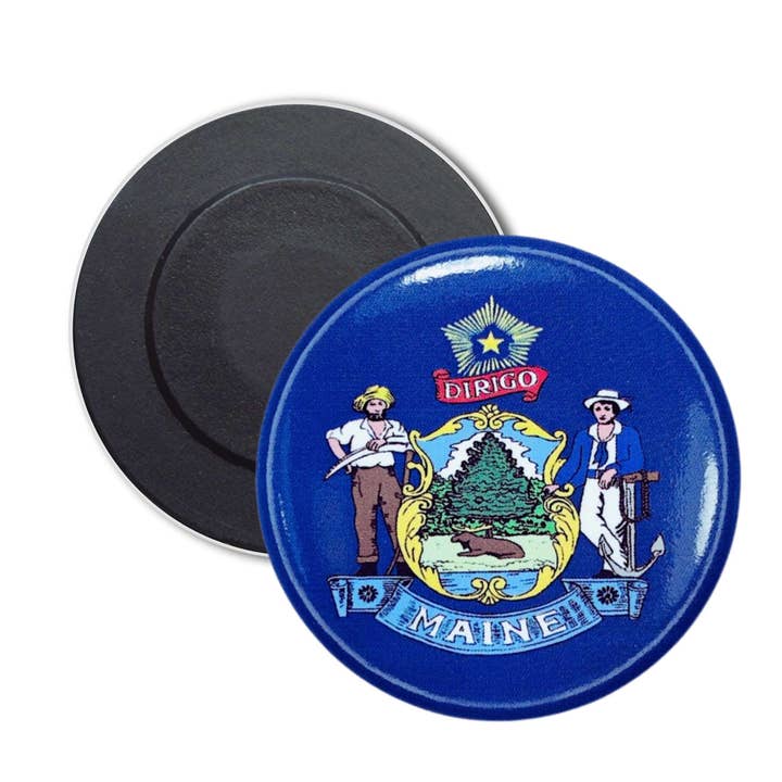 Astur Pins - Wholesale Magnet - Round Magnet - State of Maine Flag - USA