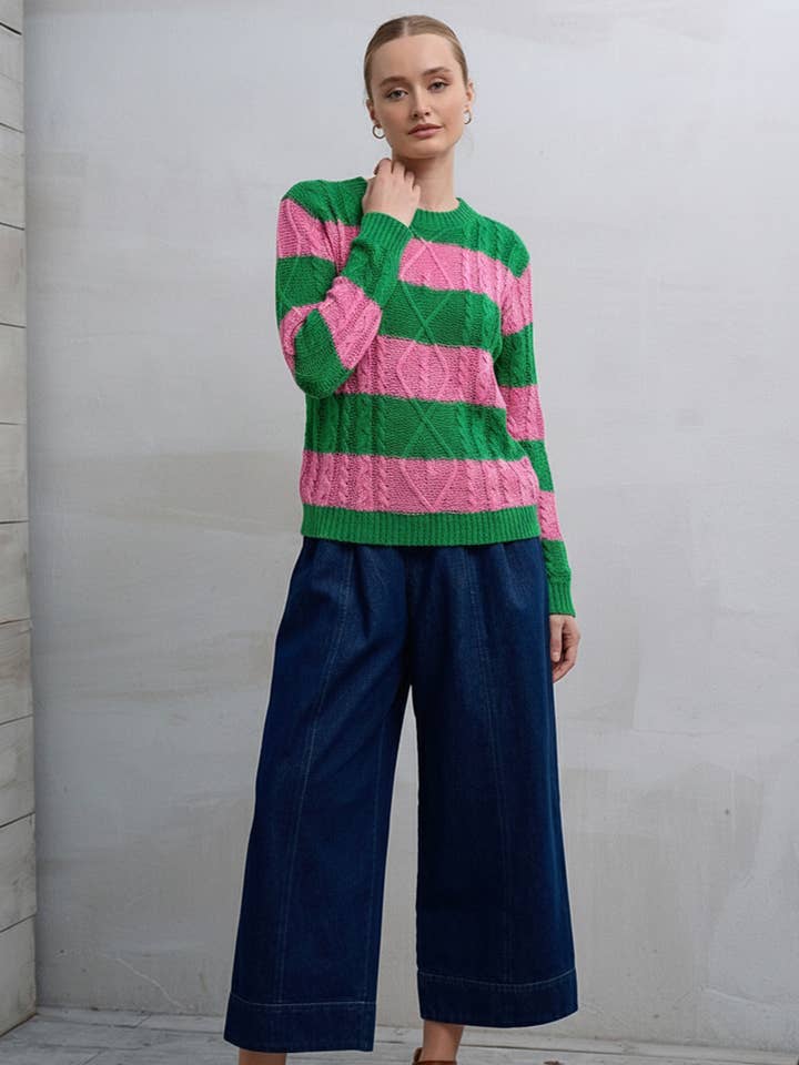 KNIT STRIPED LIGHTWEIGHT SWEATER for wholesale by JADE BY JANE