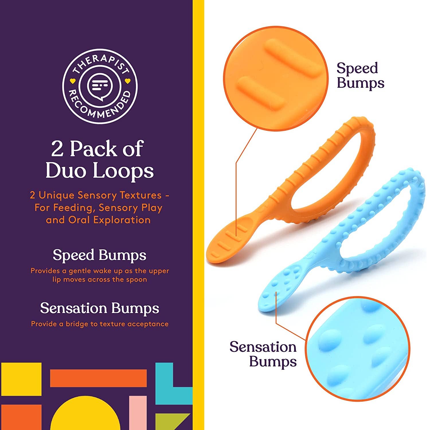 Special Supplies - Wholesale Feeding Set - Baby - Special Supplies Duo Spoon Loops Oral Motor Therapy Tools, 2 Pack, Textured Stimulation and Sensory Input Treatment for Babies, Toddlers or Kids, BPA Free Silicone with Flexible, Easy Handle-Blue & Orange3