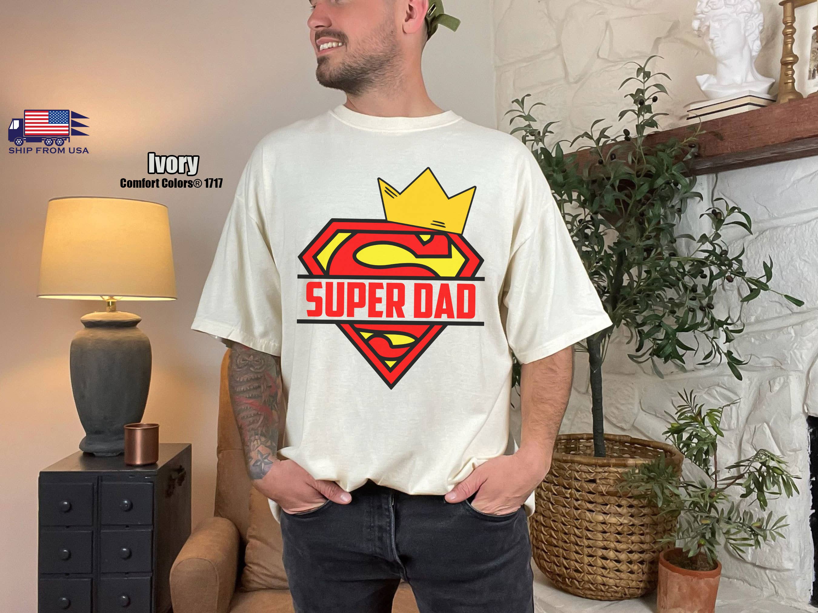 NVC Ecommerce LLC - Vente T-shirt sérigraphié – homme - Chemise Comfort Colors® Super Dad, t-shirt Superman Dad pour la fête des pères0