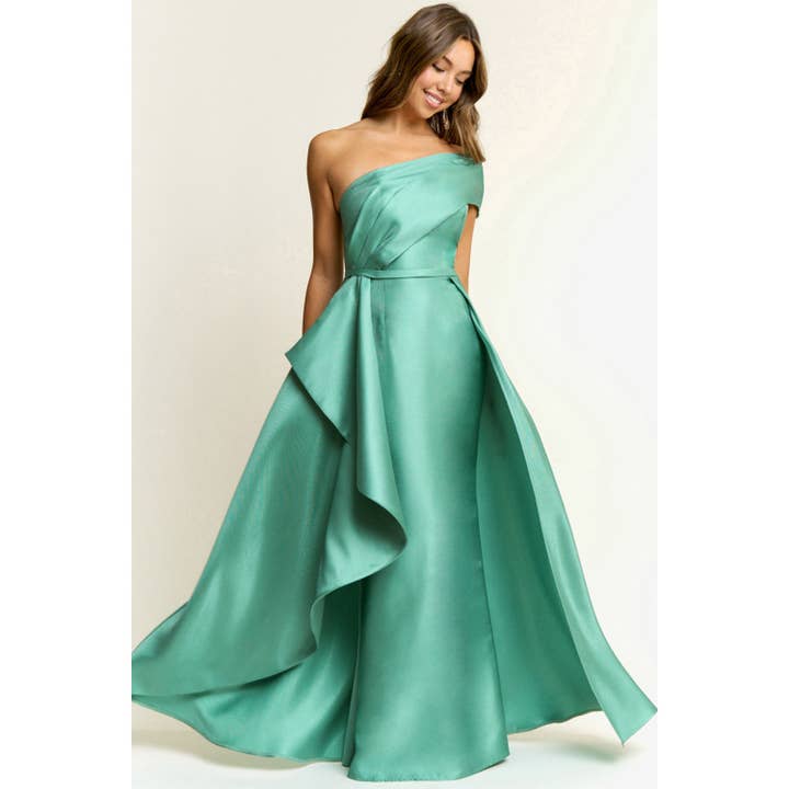 ONE SHOULDER FOLDED LAYER OVER MAXI DRESS for wholesale by Maniju