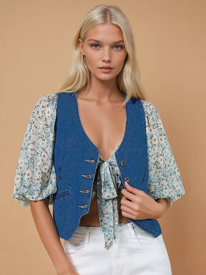 STRUKTURIERTE JEANSWESTE 6318JIA MID DEN für den Großhandel von WISTERIA LANE