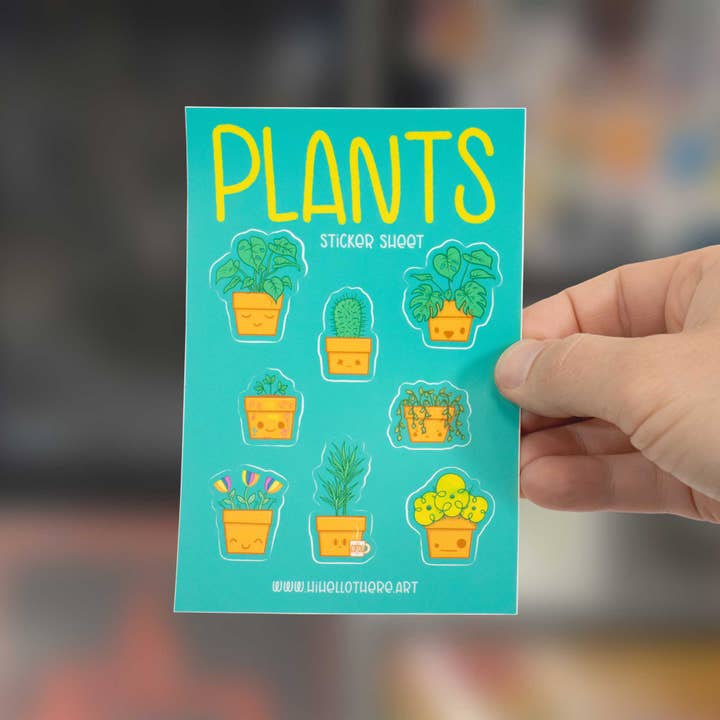Cute Plants Sticker Sheet - 8 Hand-Drawn Plant Decals for wholesale by Hi, Hello There