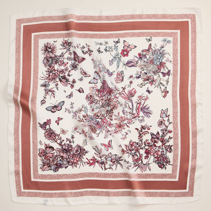 Frem - Wholesale Scarf - Women's - Floral Butterfly Silk Texture Square Scarf