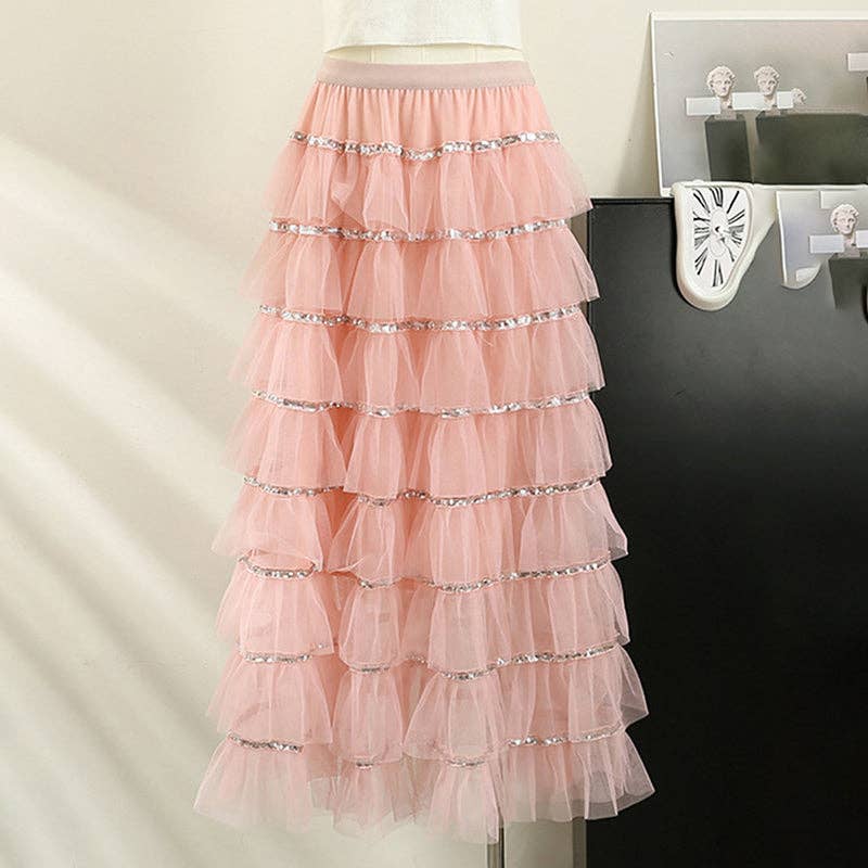 safistyle - Wholesale Skirt - Women's - Layered Ruffle Tulle Midi Skirt0
