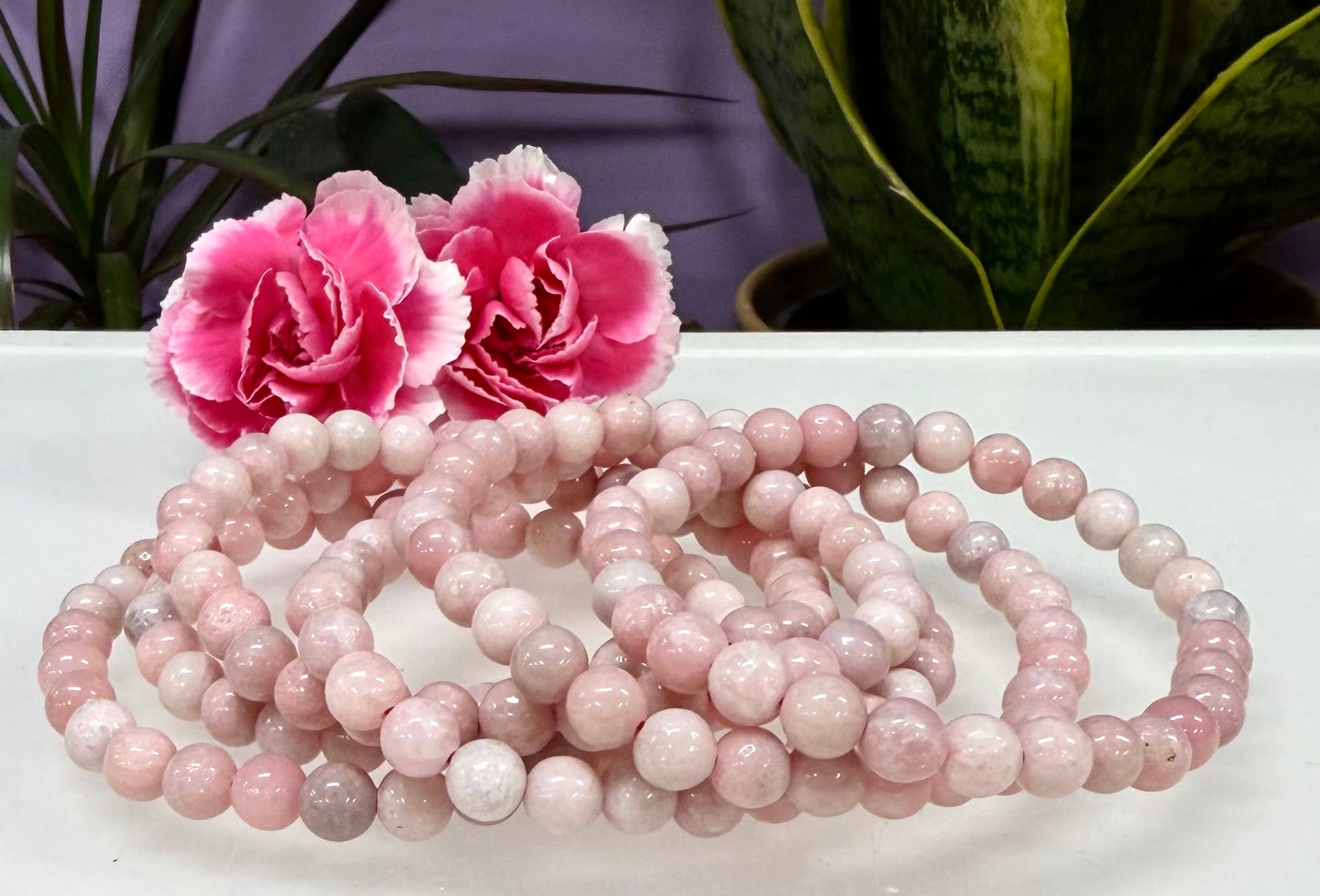 KayleeNYC – wholesale Pärlarmband – Naturlig rosa opal 6 mm 7,5” kristall stretch healing4