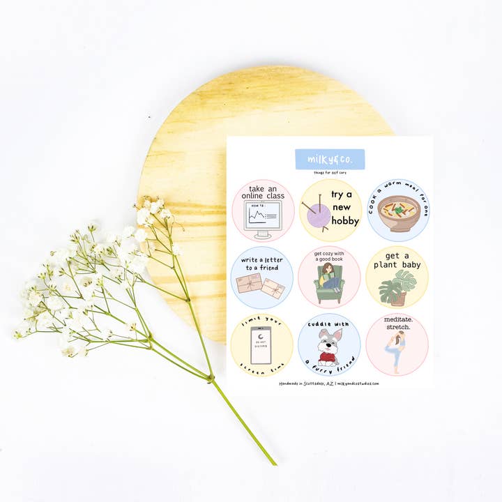 Saker för självvård klistermärke Sheet för wholesale av Milky & Co. Studios