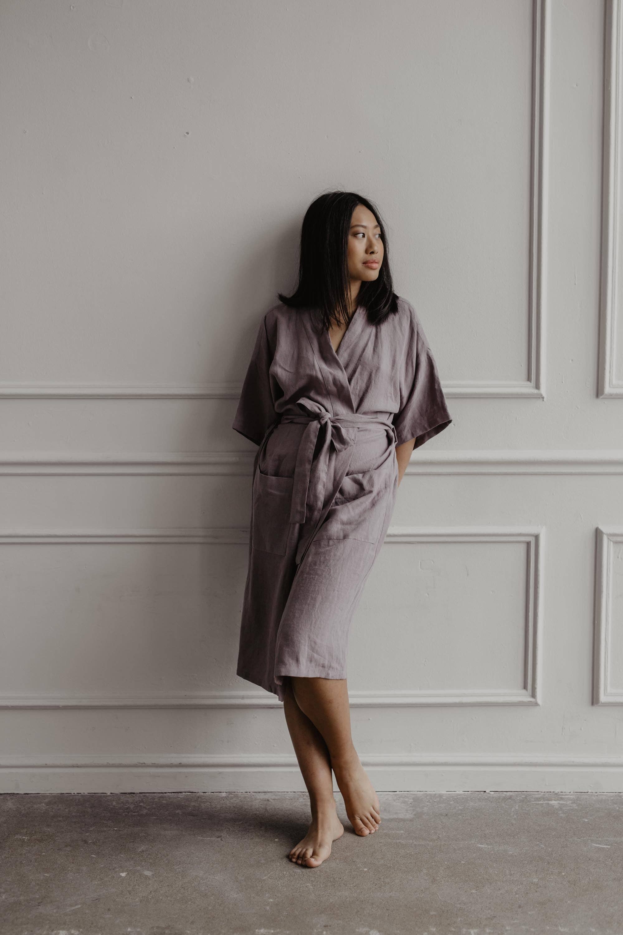 AmourLinen - Wholesale Robe - Women's - Linen bathrobe Midnight5