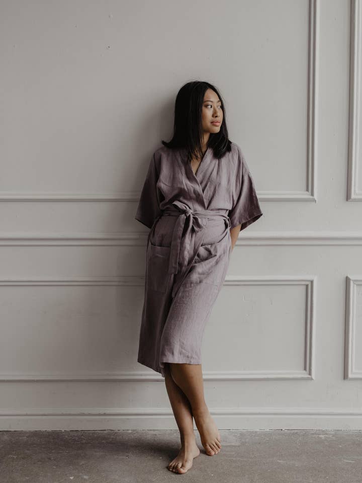 AmourLinen - Wholesale Robe - Women's - Linen bathrobe Midnight5