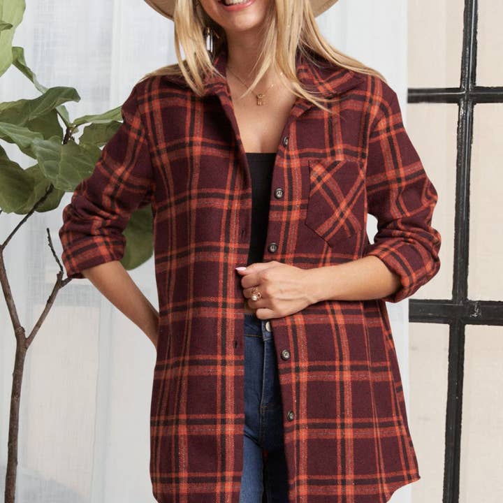 Madelyn - Wholesale Shirt - Women's - LET1810A - BUTTON DOWN FLANNEL SHIRT1
