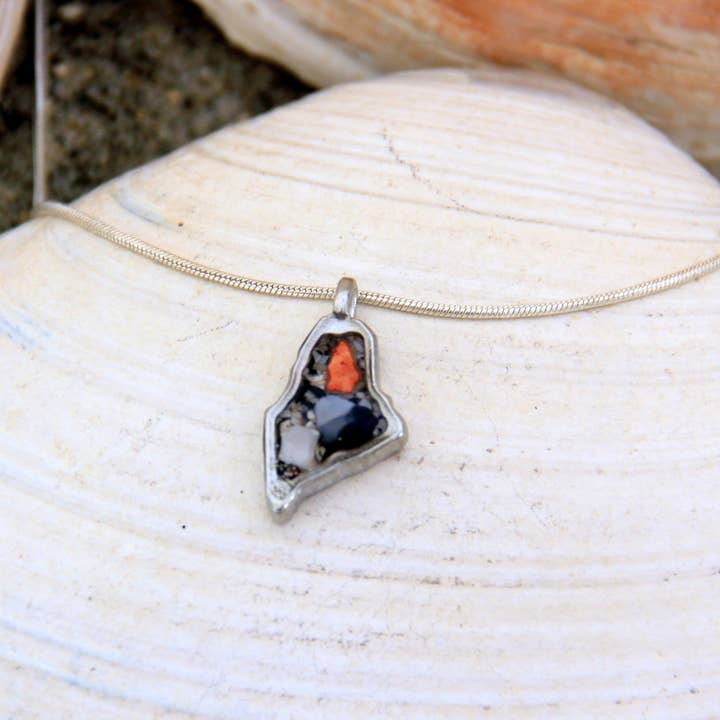 Maine Shellware - Wholesale Pendant/Charm Necklace - Hand Poured Pewter Mini Shape of Maine Pendant2