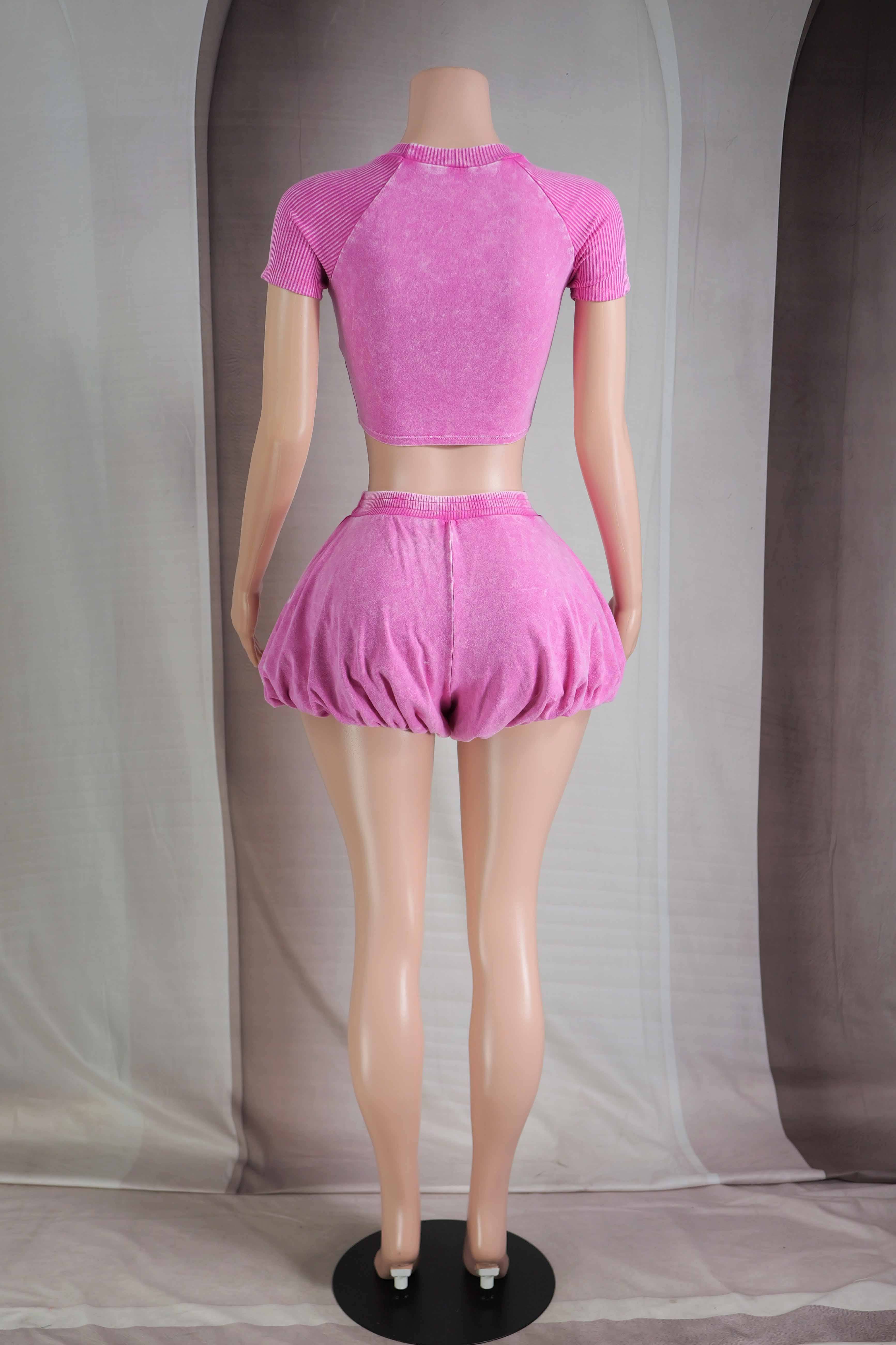 Dalia Studio - Wholesale Top & Pant Set (NOT Loungewear) - Women's - MINERAL WASH GRAPHIC TOP & BUBBLE SHORT SET6