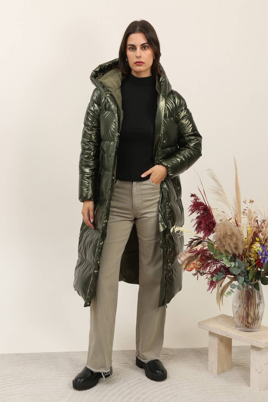 Attrait Paris - Wholesale Puffer Jacket - Women's - Extra long puffer jacket with metallic hood26