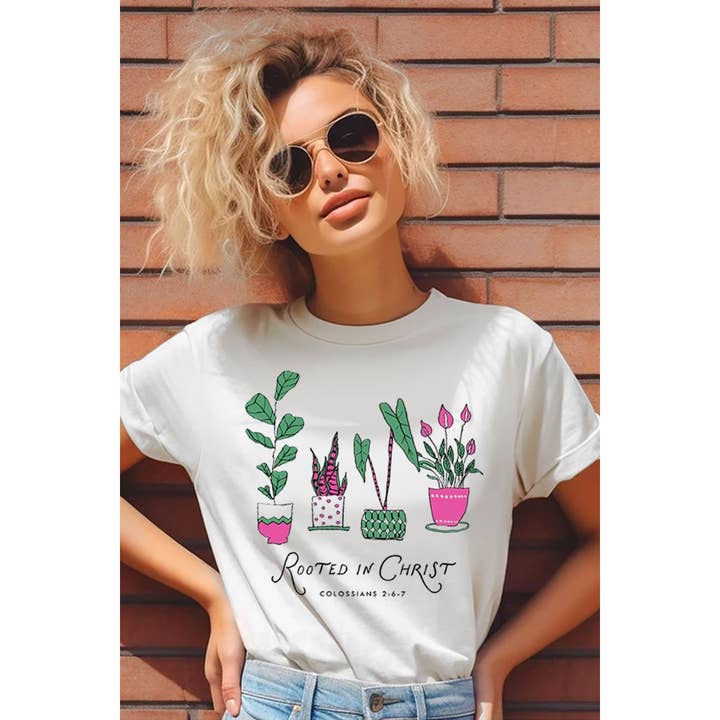 ROOTED IN CHRIST MINERAL GRAPHIC TOP for wholesale by HRTandLUV