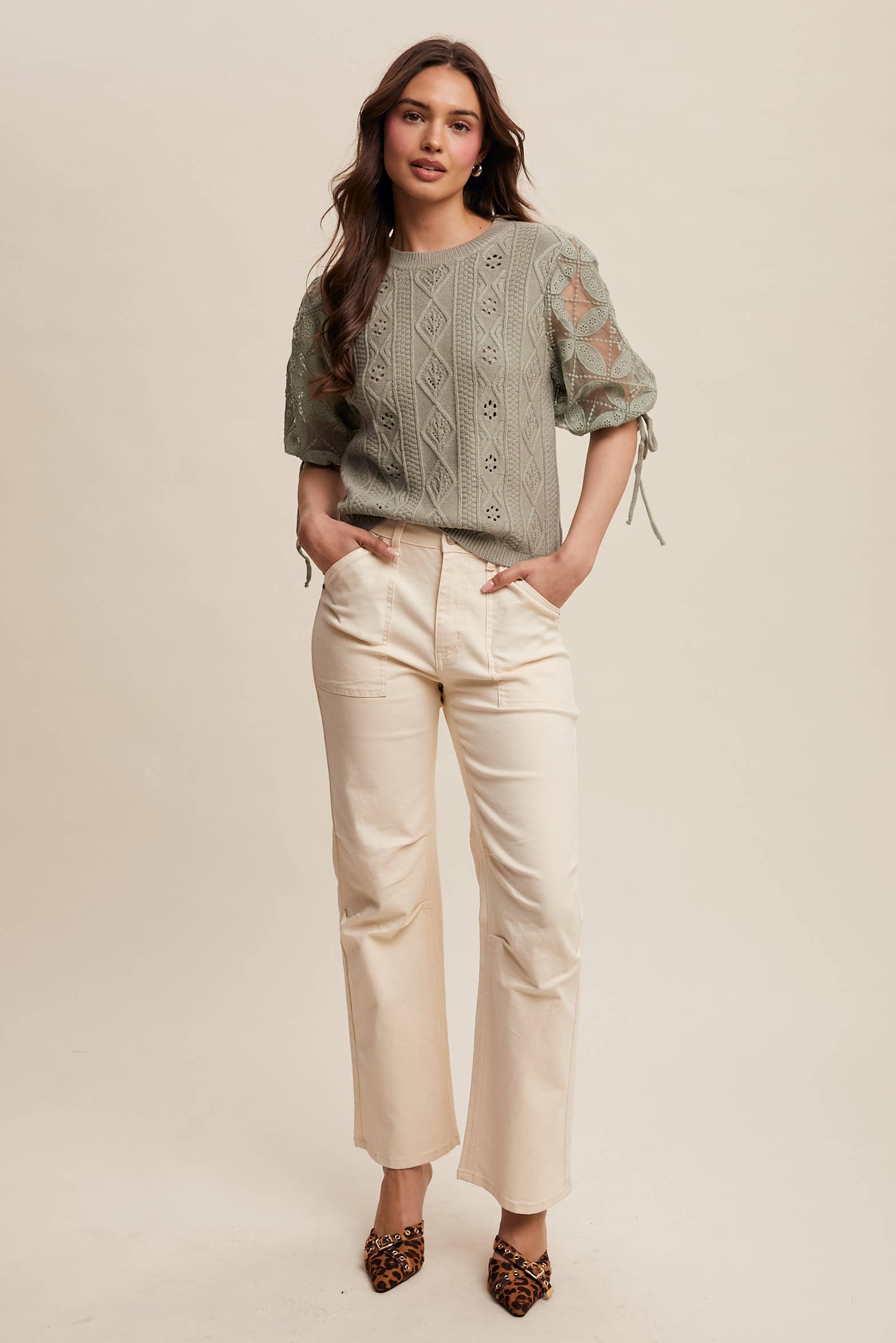 Listicle – Pulôver - Mulher por atacado – Top de Malha com Mangas Bufantes e Ilhós40