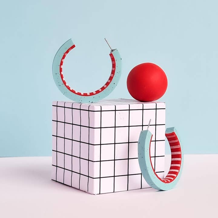 Mono - Wholesale Hoop Earrings - 3 colors - Memphis Style Polymer Clay bicolor hoop Earrings, 80s color block Dangle Earrings1