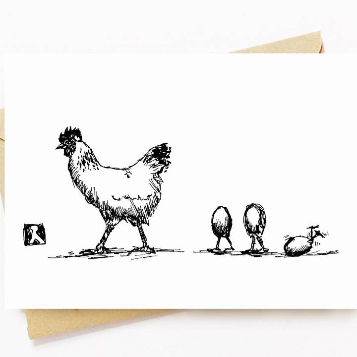 5x7 Inch Card Of Chicken Walking Her Eggs Chicks for wholesale by Bellavance Ink