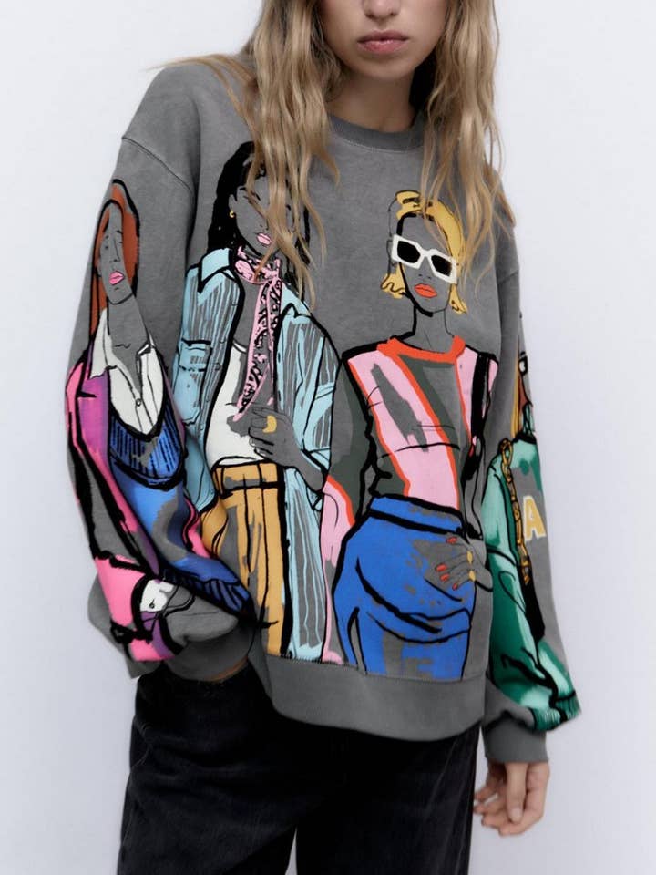 CWTBLL1575_ROUND NECK LOOSE PRINT SWEATSHIRT WITHOUT HOOD and other Purchase Wholesale designer inspired sweatshirt. Free Returns & Net 60 Terms on Faire trending on Faire.