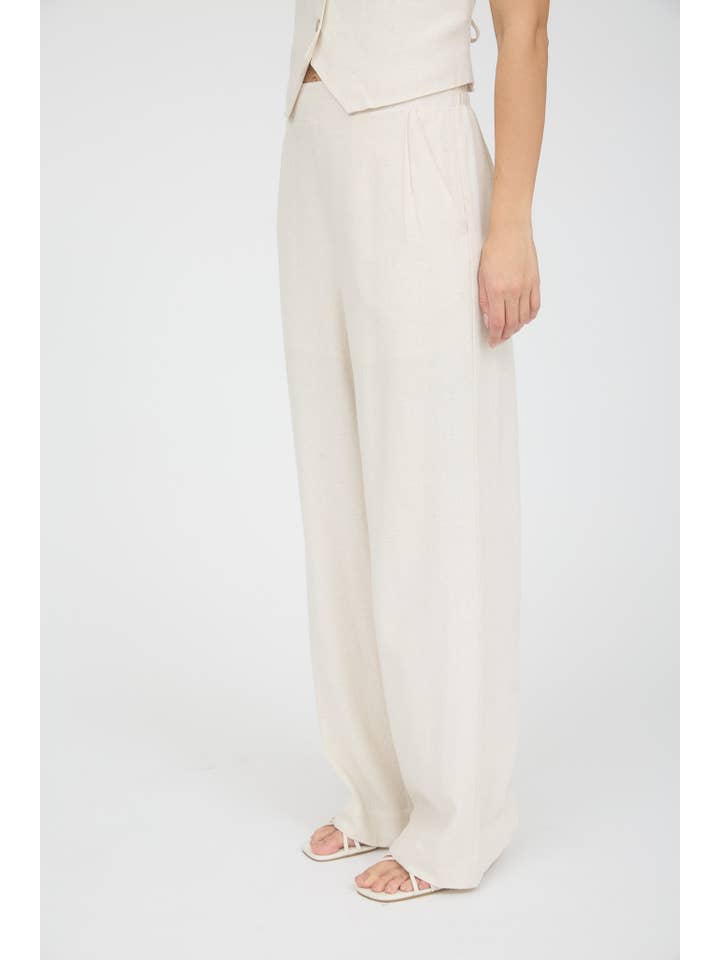 OATMEAL HIGH WAIST WIDE LEG LINEN PANTS for wholesale on Faire
