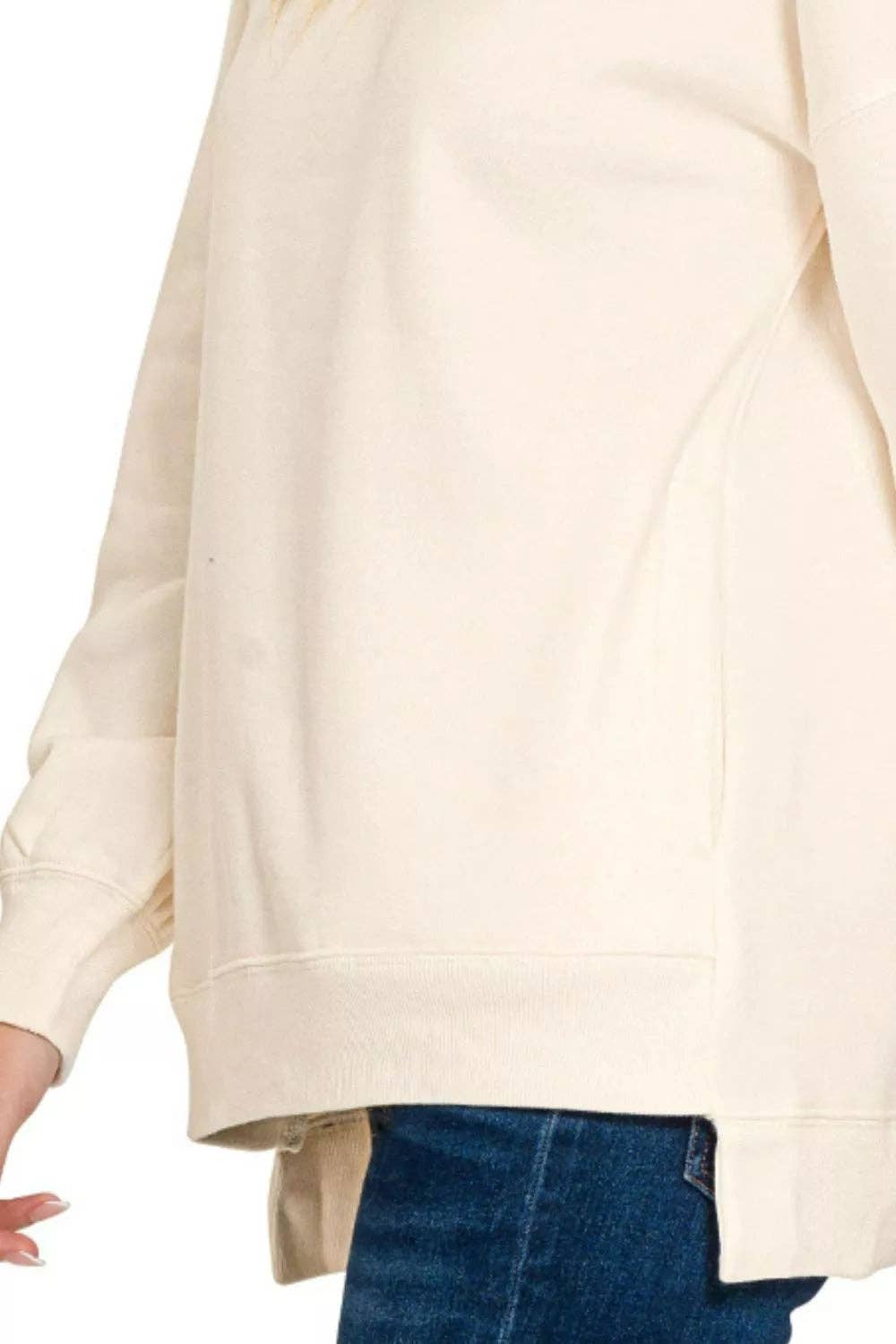 CREAM Zenana Full Size Fleece Hi-low Boyfriend Sweatshirts with Pockets Plus Size for wholesale on Faire2
