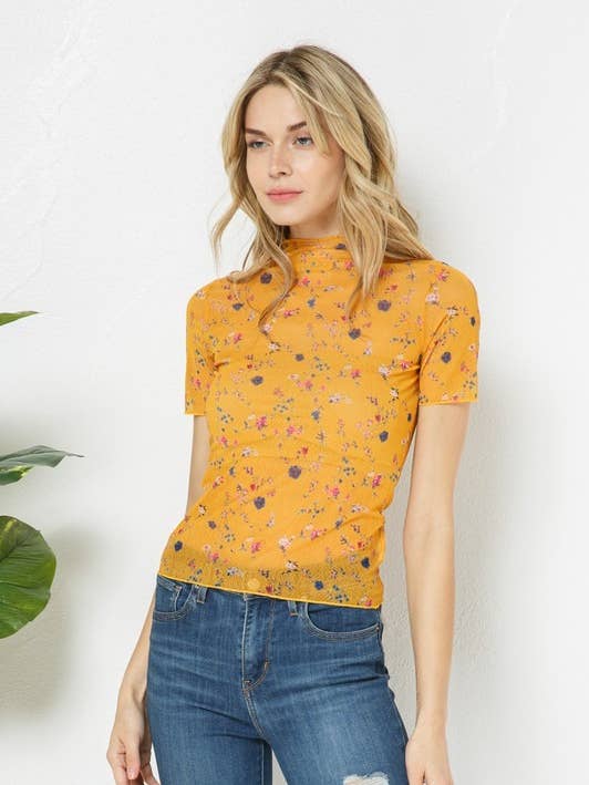 Yellow FLORAL PRINT TOP_608-438040-4 for wholesale on Faire