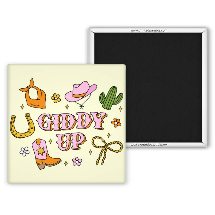 Giddy up magnet, funny southern sayings magnet, Nashville style for wholesale by Printed Parable