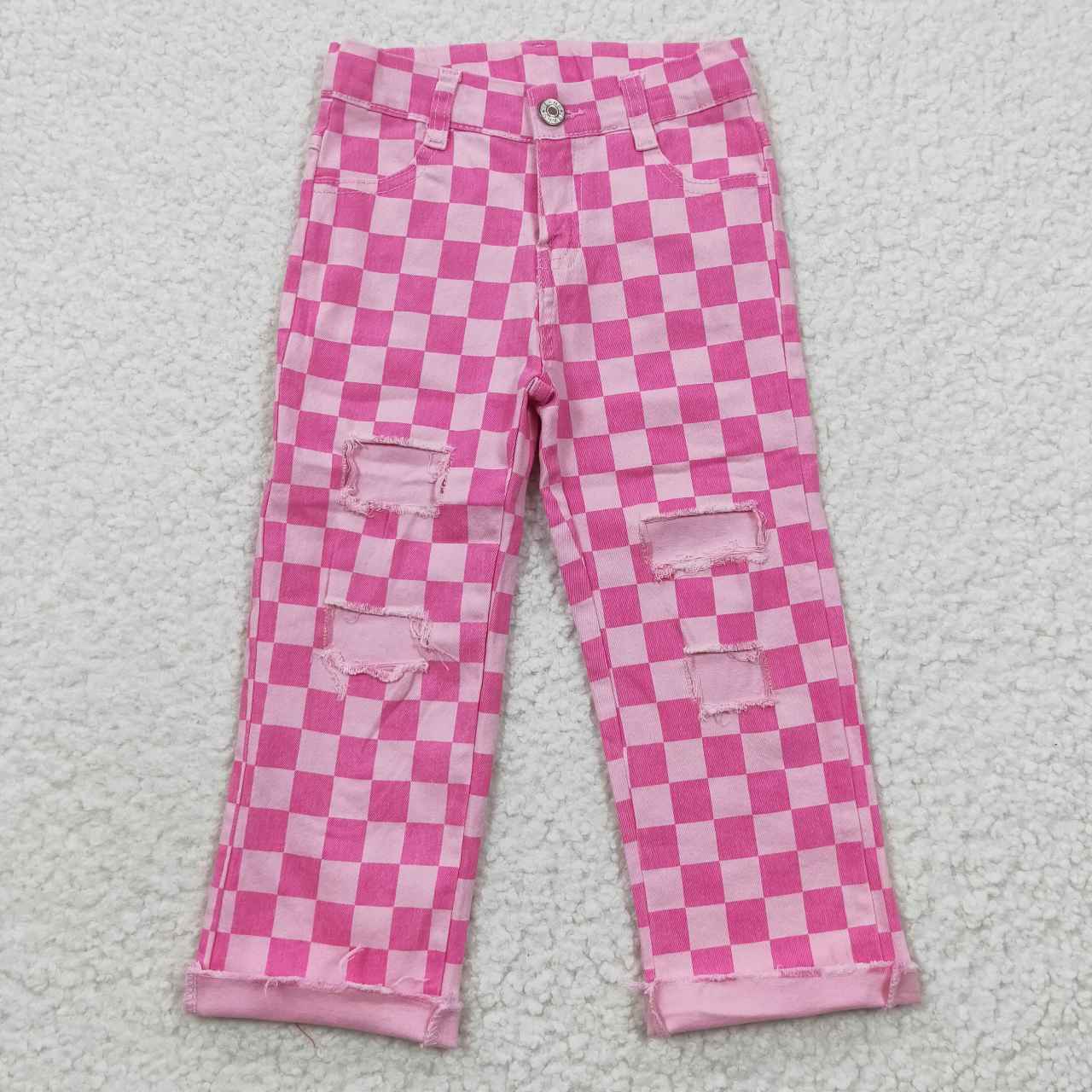 Aier Wholesale - Wholesale Jeans - Kids - Sibling Girls Boys Checkered Denim Adjustble Waistband Jeand Pants0