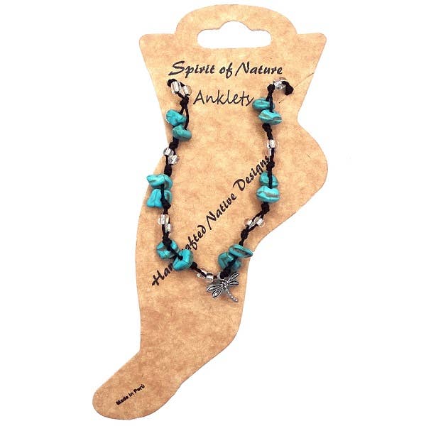Pichincha - Wholesale Anklet - Metal Charm Chip Stone Macrame Pull Tie Anklet