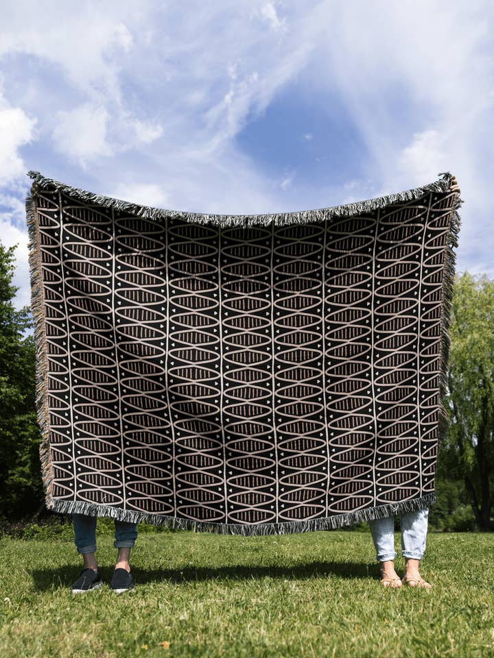 Modern Earth Tone Woven Cotton Blanket in Black and Warm Beige for wholesale by TaylorBassam