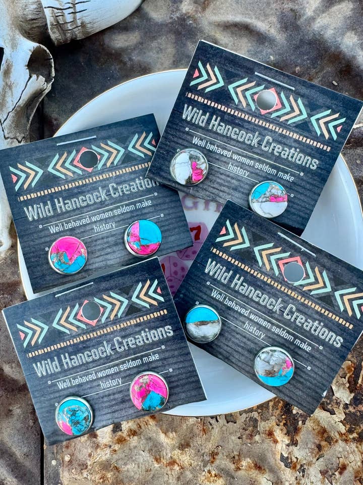 Cotton Candy Turquoise Studs for wholesale by Wild Hancock Creations