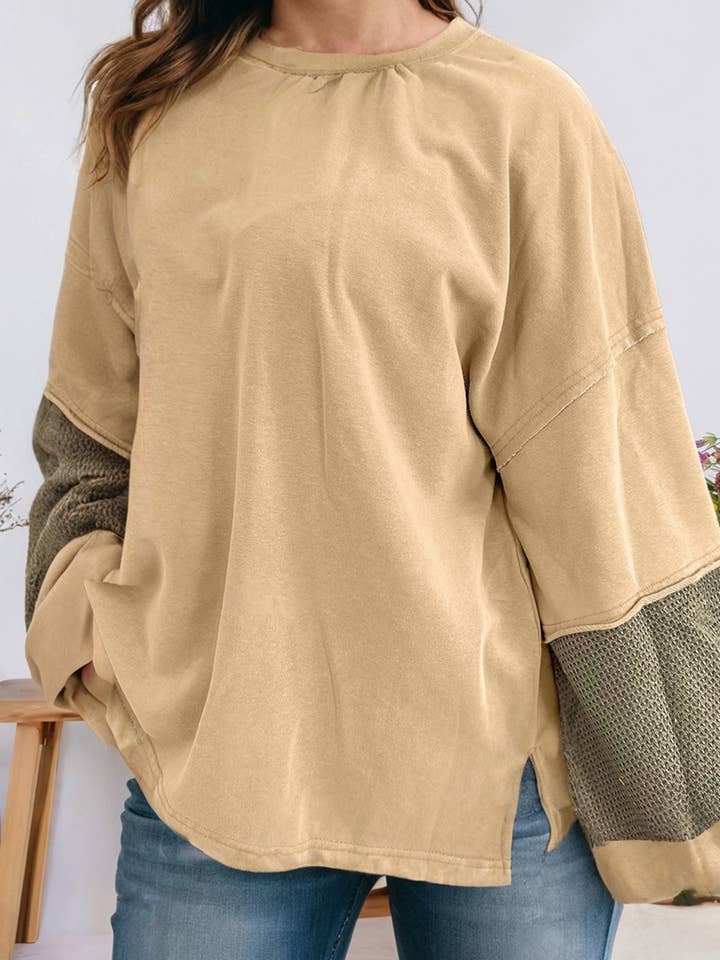 Pull à Épaules Tombantes avec Couture Apparente et Patchwork Grande Taille pour la vente par 66DISCO