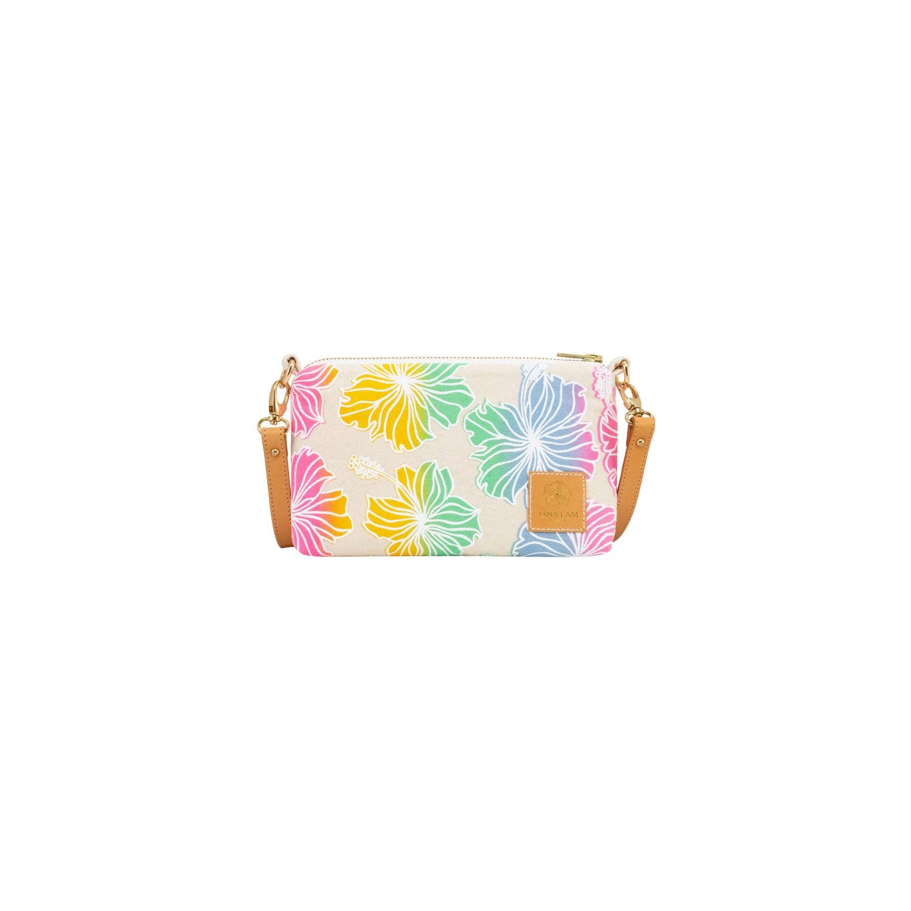 Jana Lam - Wholesale Crossbody Bag - Women's - Mini Slim Zipper Cross Body • Hibiscus • White over Rainbow Ombre