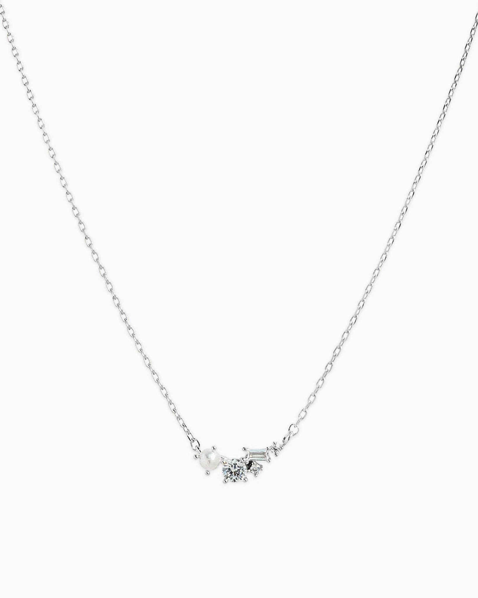 Sessori - Wholesale Pendant/Charm Necklace - Pearl CZ Baguette Pendant Necklace1