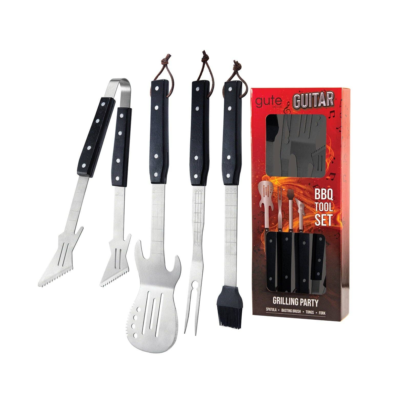The Wine Savant / Khen Glassware - Wholesale Outdoor Grill Tools - GUTE BBQ Grilling Set, 4 Piece Guitar Stainless Steel