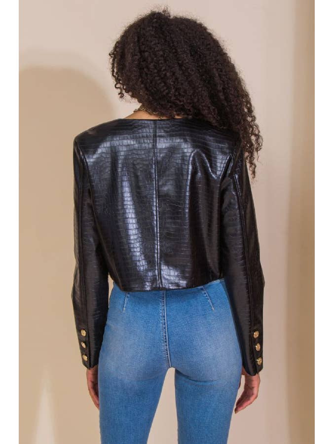 BLACK A textured faux leather bolero jacket-IJ10135 for wholesale on Faire