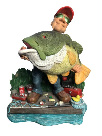 Fisherman figure with big fish - What a bass for wholesale by Boutique ArtNika