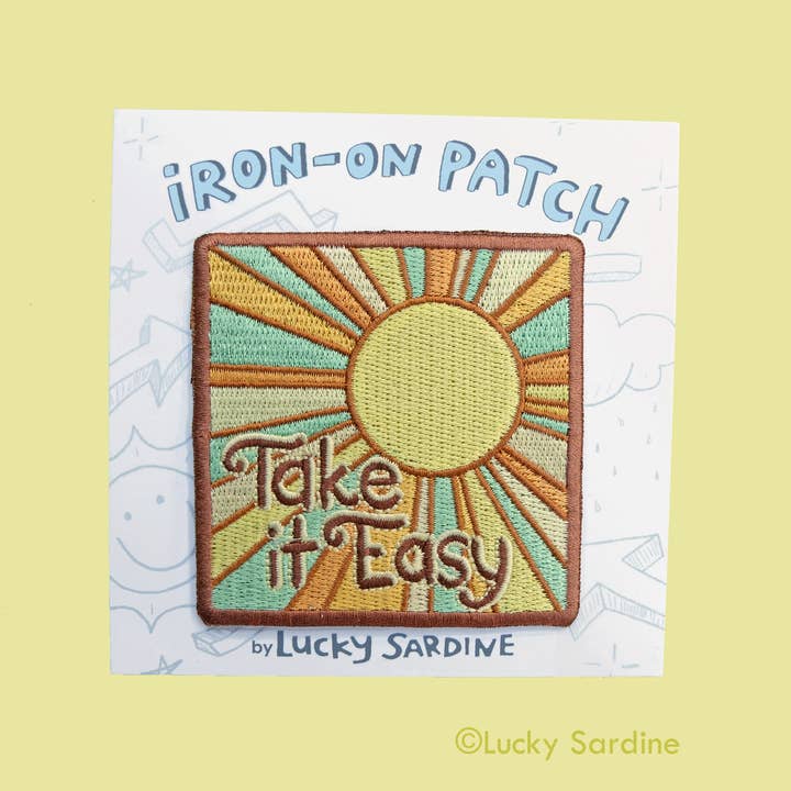 Lucky Sardine - Wholesale Patch - Take It Easy Sunshine, Retro 70s Embroidered Iron-On Patch