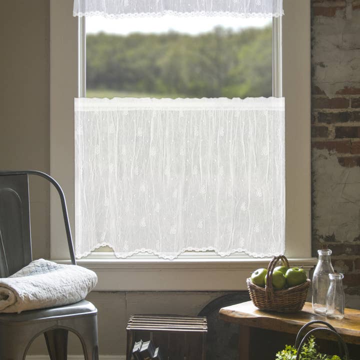 Pineapple 45x24 White Lace Tier Curtain With Trim for wholesale by Heritage Lace