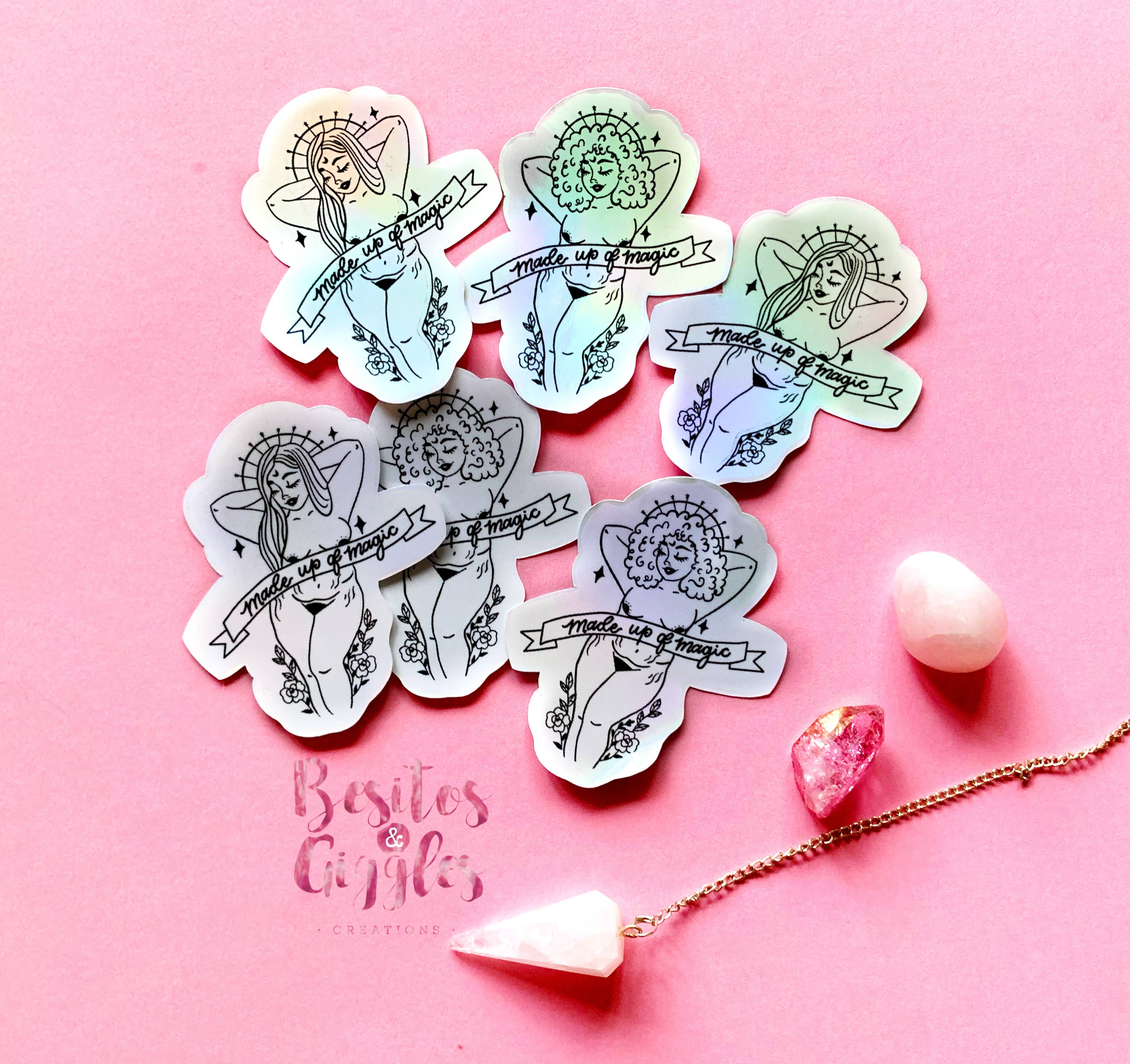 Besitos & Giggles Creations – wholesale Sticker – Assorted Hair Celestial Goddess Holographic Sticker1