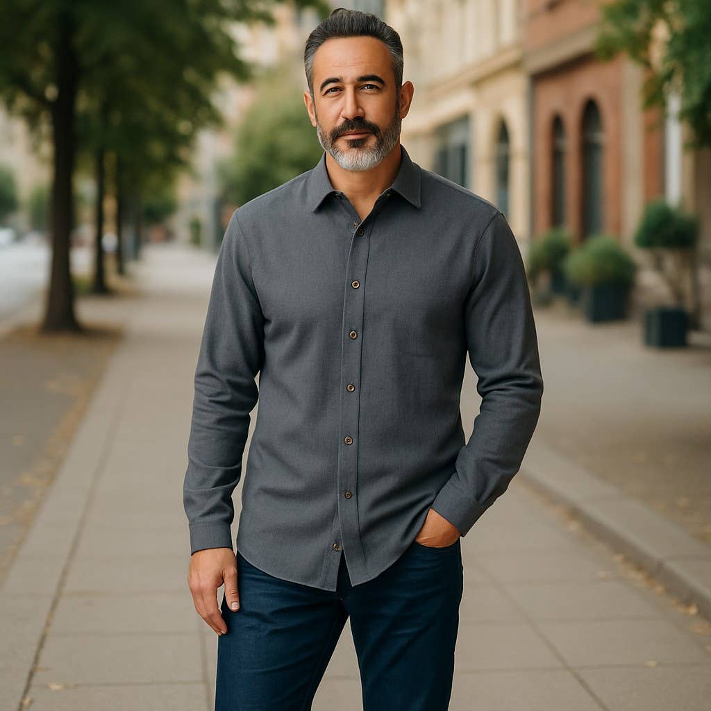 Wear Sierra - Wholesale Shirt - Men's - Men Turkish Cotton Long Sleeve Classic Gray Button Up Shirt2