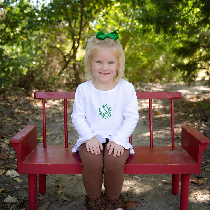 Love That Cotton - Wholesale T-Shirt - Kids - Girls Long Sleeve Ruffle Bottom Tee - WHITE0