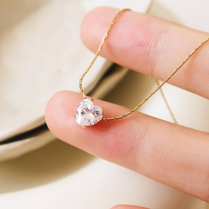 Yellow Gold Bonnie 18K Non-Tarnish Petite Heart CZ Necklace for wholesale on Faire3