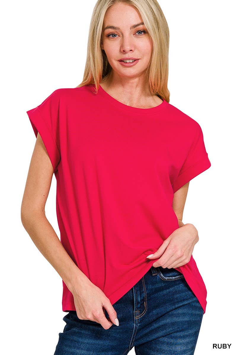 42POPS - Wholesale T-Shirt - Women's - `.Round Neck Folded Short Sleeve T Shirt4
