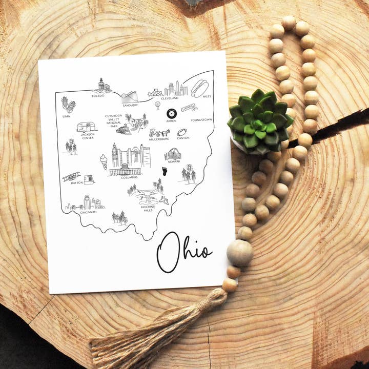 Croquis de Ohio: mapa y puntos de interés para venta al por mayor de Simply Sketch Studio