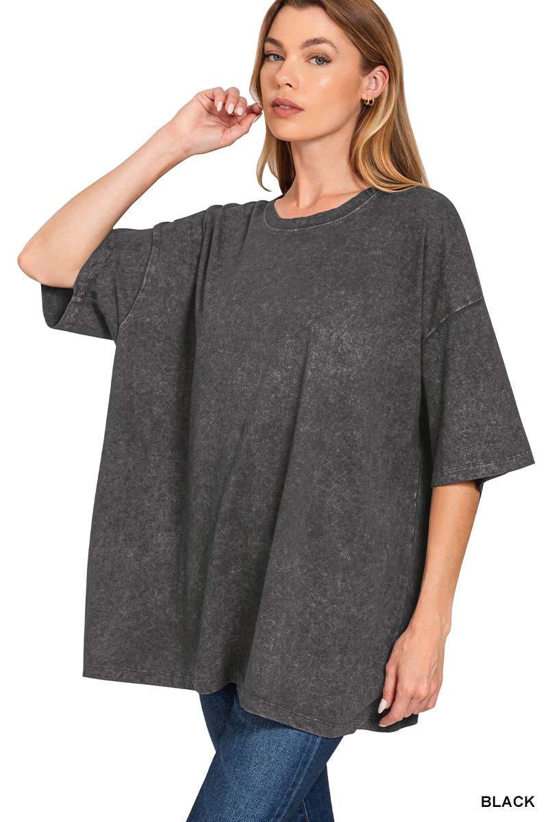 42POPS - Vente Haut en maille – femme - T-shirt en coton délavé à l'acide oversize SI-2430117