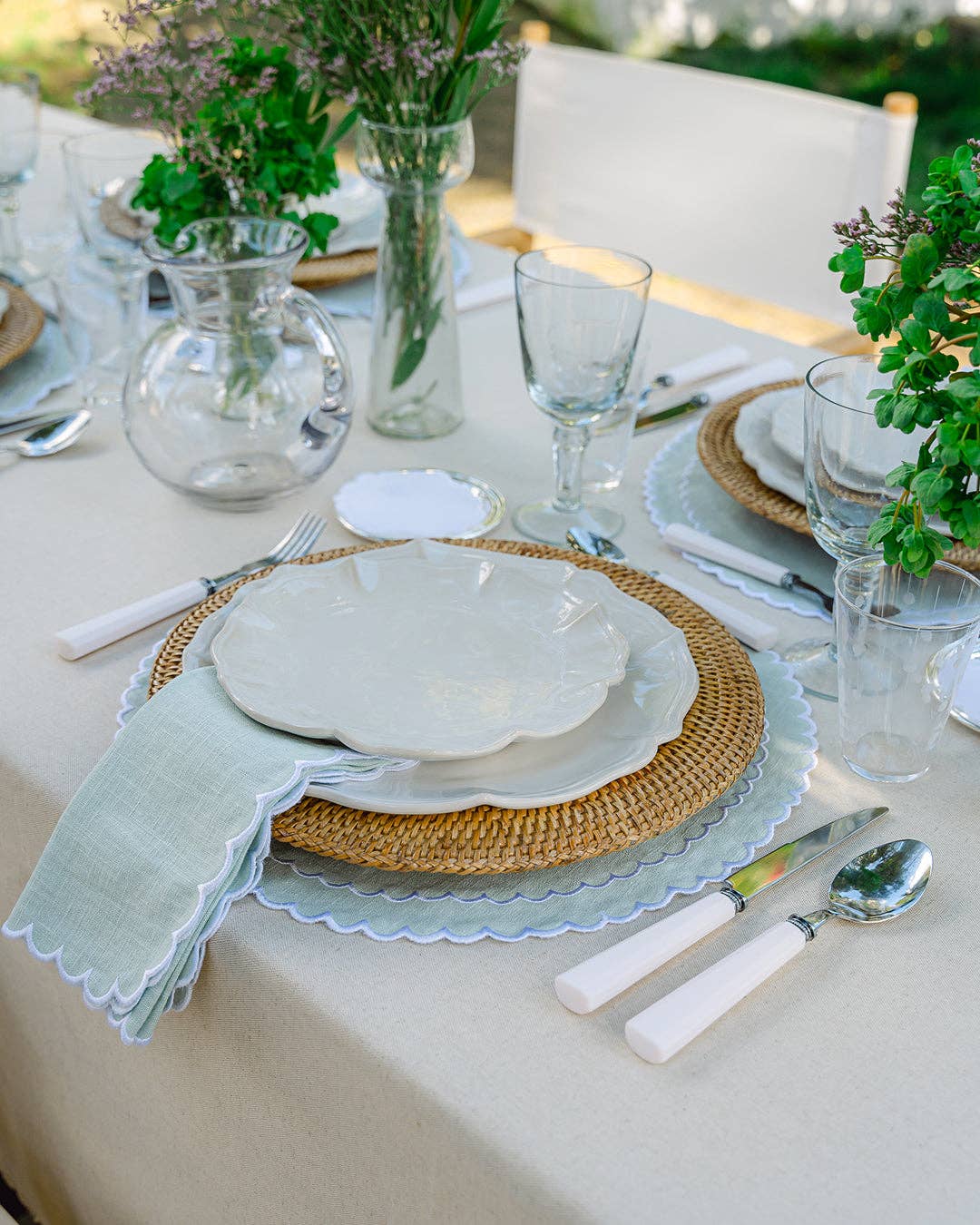 Mariaida Home - Vente Sets de table - Individuel Filipa, Vert d'Eau avec Blanc2